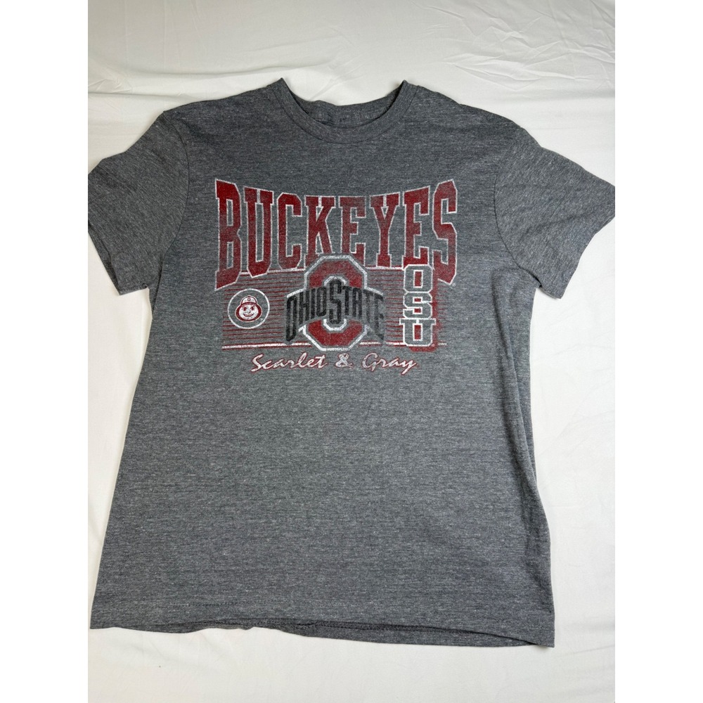 Hanes Y2K Ohio State Buckeyes T-Shirt Mens Medium Gray OSU Scarlet & Gray Tee
